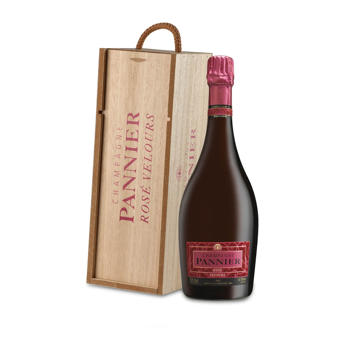 Pannier Velours Flasche mit Holzkiste