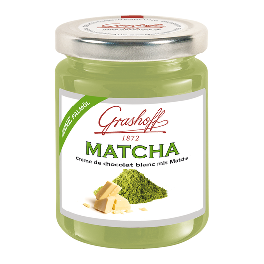 Weiße Schokoladencreme mit Matcha von Grashoff im Glas